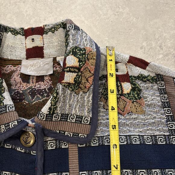 Blair Jacket Womens Sz L Nautical Lighthouse Tapestry Anchor Buttons Chore 90s - Picture 7 of 8